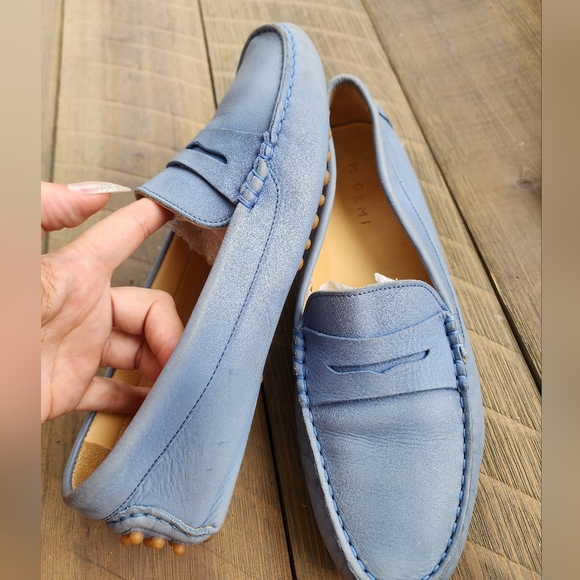M Gemi Powder The Pastoso Blue Drivers Italian Leather Loafers Flats - Picture 1 of 13